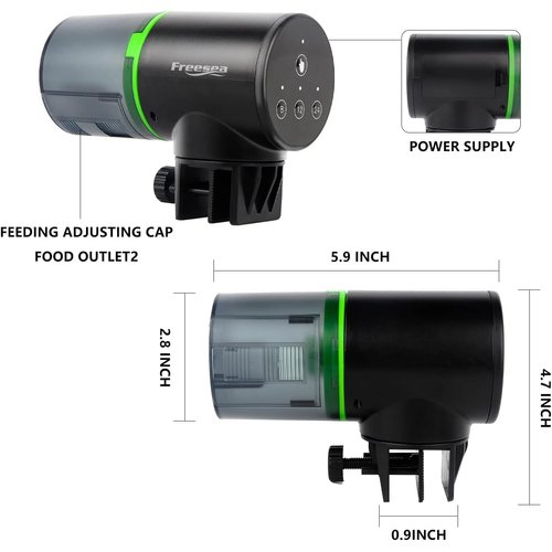 FREESEA Aquarium Automatic Fish Feeder: Vacation Timer Feeder for Fish Tank Electric Adjustable Auto Fish Food Dispenser 0.05 Gal & Two Fixed Methods