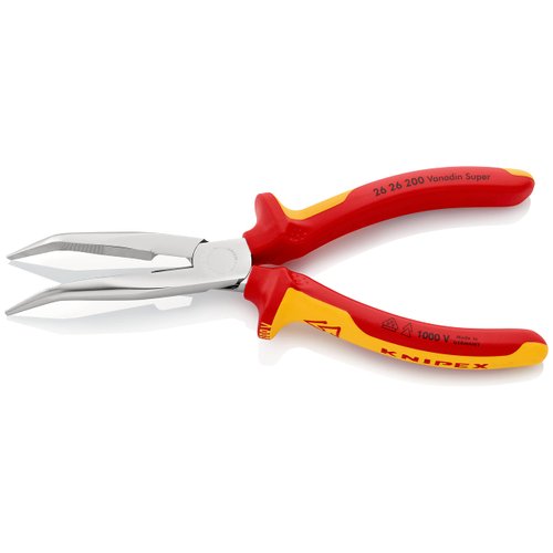 KNIPEX Tools - Long Nose Pliers With Cutter, 40 Degree Angled, 1000V Insulated (2626200), Multi, 8