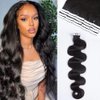 Body Wave Tape in Hair Extensions 16 Inch Natural Black Remy Human Hair Real Seamless Skin Weft Invisible PU Tape in Hair Extensions Curly Wave Double Sided Tape Hair for Women 20pcs 50g