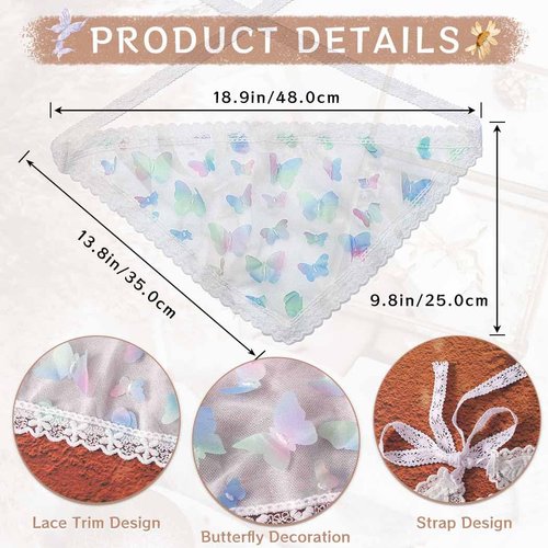 Woeoe Butterfly Chiffon Hair Bandanas Triangle Floral Hair Scarf Headband Print Lace Head Kerchief for Women Girls(2 Pcs)