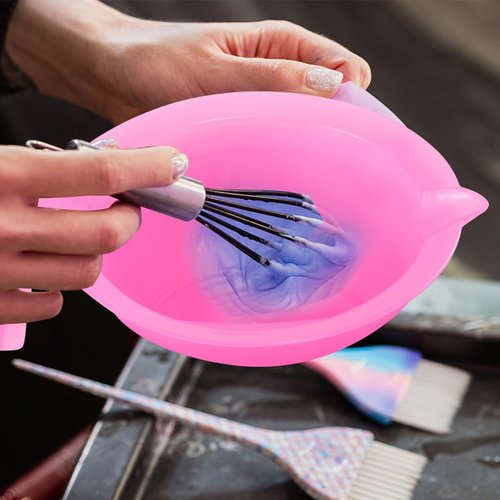 3pcs Hair Dye Bowl Blending Plastic Mixing Bowl Silicone Mixing Bowl Salon Hair Bowl Hair Color Mixing Bowls Highlight Hair Color Brush Pink Hairdressing Tint Bowls