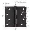 Door Hinges for Interior Doors 3-Pack 4-inch x 4-inch, Design House 1/4-inch Radius Steel Door Hinge Door Hardware, Matte Black, 188946
