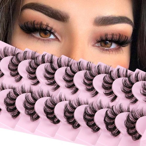 ALPHONSE Russian Lashes Clear Band False Eyelashes Natural Look D Curl Curly Fake Lashes Russian Strip Faux Mink Eyelashes 9 Pairs Pack