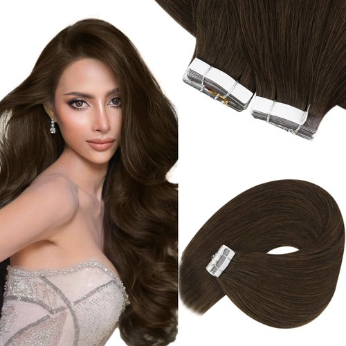 Sunny Hair Tape in Extensions Straight Skin Weft Tape in Hair Extensions Invisible Tape in Hair Extensions Human Hair 20Pcs Hair Extensions Real Human Hair Brown 20inch