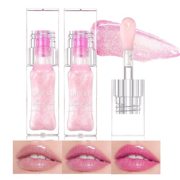 Bekoeen 2Pcs Magic Color Changing Lip Oil,Big Brush Hydrating Glimmer Lip Oil,Long Lasting Moisturizing Smooth Non-Sticky Lip Gloss Oil Lip Balm, Fresh Lip Oil Stain Girl's Lip Care