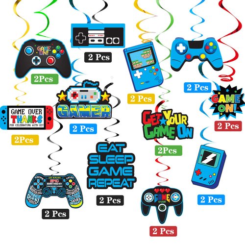 TMCCE 48 PCS Video Game Party Supplies,Gamer Birthday Party Supplies Hanging Swirl Decorations for Video Game Birthday Party Supplies Decorations for Boy