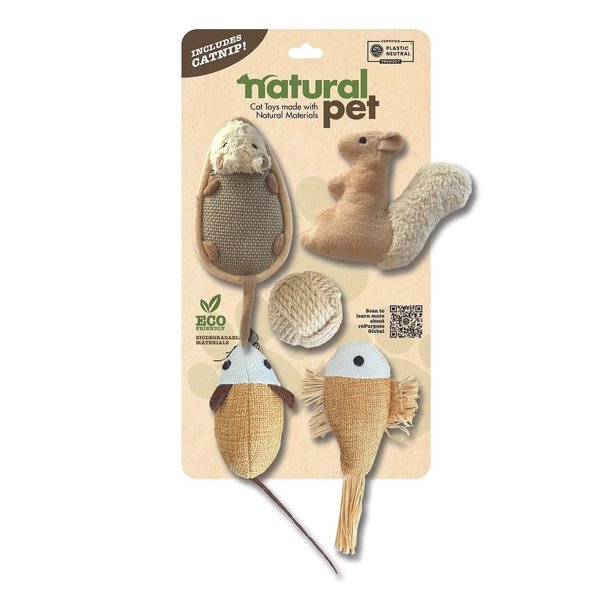 KTR Group Natural Pet Cat Toy Gift Combo Premium Squirrel Mouse Fish Rope Ball w/Catnip