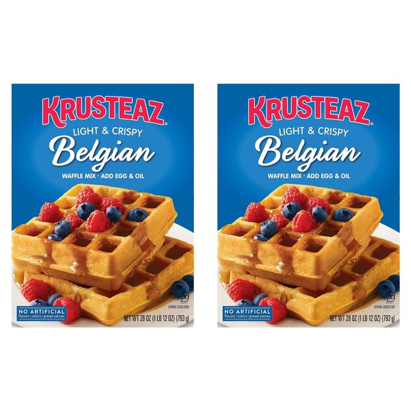 Krusteaz Light & Crispy Belgian Waffle Mix - No Artificial Flavors, Colors, or Preservatives - 28 OZ (Pack of 2) (Packaging May Vary)