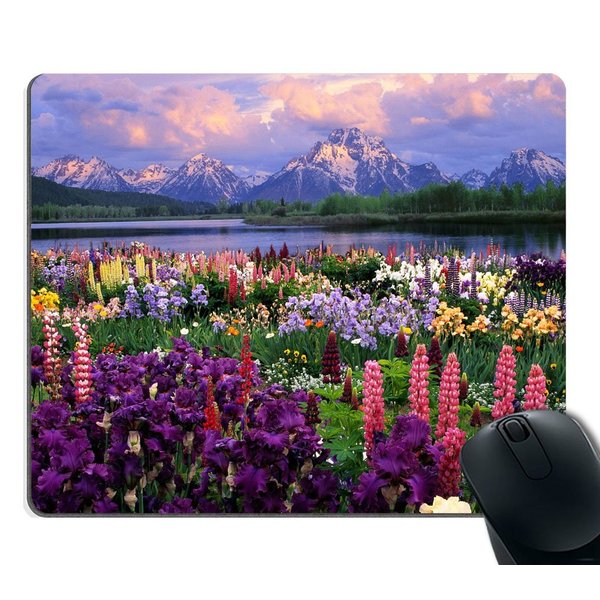 Smooffly Beautiful Flowers Mountain Sky Water Mouse Pads Customized, Eco Friendly Cloth with Neoprene Rubber Mouse Pad Desktop Mousepad Laptop Mousepads Comfortable Comput
