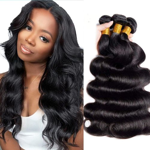 10A Body Wave Bundles Human Hair 14 16 18 Inch Human Hair Bundles Body Wave 3 Bundles 100% Unprocessed Brazilian Virgin Hair Extensions Natural Black