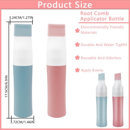 Aecsze 2 PCS Silicone Root Comb Applicator Bottle, 2.8 OZ Silicone Hair Oil Applicator for Hair Oil, Hair Dye, Hair Oiling, Scalp Oil Application with Brush (Blue and Pink)