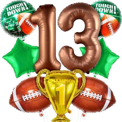 KatchOn Football Birthday Balloon, 1pc, Brown 13th Birthday, Pack of 8, Sports Theme Decorations, Championship Trophy Balloons, Reusable, 40 inches, Ideal for Male, Men's Department