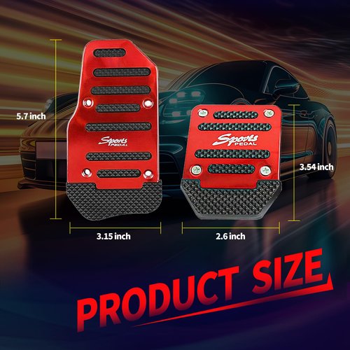 Crynod 3 PCS Car Anti-Skid Pedal Pads, Accelerator Brake Clutch Alloy Strip Rubber Stripe Pedal Kit, Manual Transmission Brake Pad Cover Replacement, Universal Accessories for Most Cars (Red)