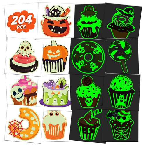 EMOME 204 Piece Candy-Themed Halloween Tattoos, Halloween Treats Candy Bulk for kids, Tattoo Stickers Design for Halloween Party Favors Decorations Goodie Bags