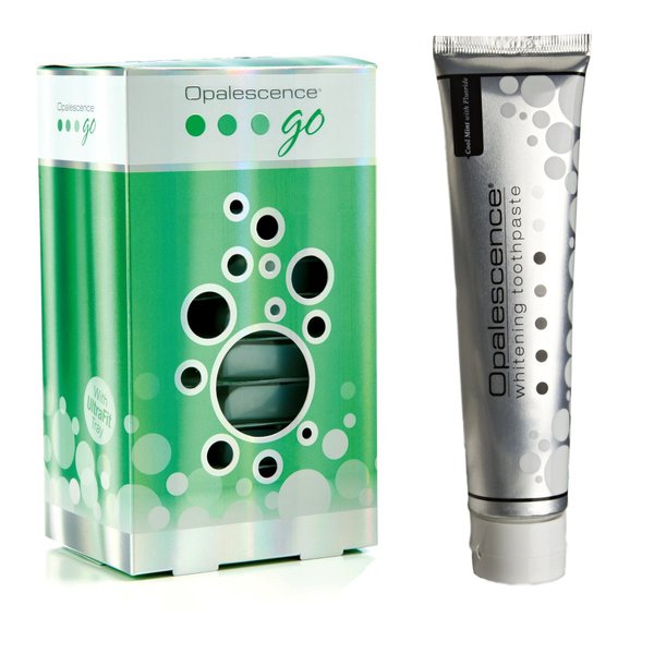 Opalescence Teeth Whitening Kit Bundle - Opalescence Go 15% Hydrogen Peroxide Prefilled Whitening Trays and Whitening Toothpaste - Mint Flavor B-5194-5166-1
