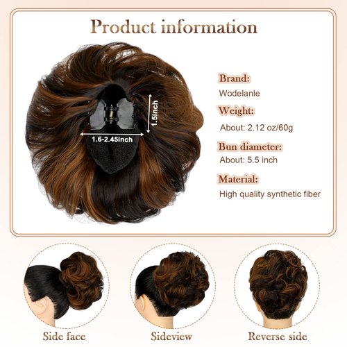Wodelanle Claw Clip Messy Bun Hair Piece Wavy Hair Bun Curly Messy Bun Hair Piece Synthetic Tousled Updo Hair Extensions Ponytail Scrunchies Hairpieces for Women,Dark Brown Mix Light Auburn
