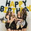 TONIFUL Happy Birthday Balloons Banner with Ribbon Straw, 16 Inch Mylar Letters Birthday Sign Banner Balloon Bunting Reusable for Girls Boys Kids & Adults Birthday Halloween Supplies（Black Gold）