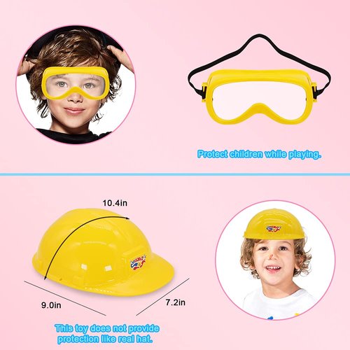 Magic4u Toy Tool Set Girl Pretend Play Construction Tool Accessories Tool Toys with Hat Tool Box Tape Measure Toy Electric Drill Hammer