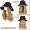 Qlenkay Sun Hat with 18'' Long Wavy Hair Extension Wide Brim Bucket Hat Bow Attached Curly Synthetic Hairpiece Adjustable Chin Strap Cap Wig for Women Ash Blonde
