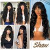 XIXIBI 30 Inch Long Black Wigs with Bangs Long Wavy Wigs for Women Natural looking Wig Synthetic Curly Wavy Hair Replacement Wigs for Daily Party Use