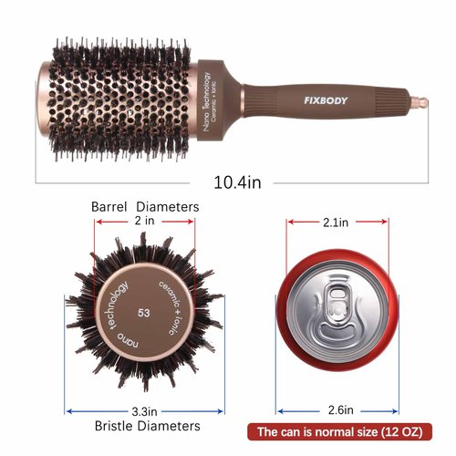 FIXBODY Hair Brush, Round Brush for Blow Drying, Curling, Styling, Nano Thermal Ceramic & Ionic Tech, Boar Bristle, 3.3 inch, 2 inch Barrel, for Women, Volume & Shine, Brown, Hair Brush for Thick Hair