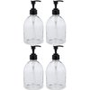 (4 Pack with Patented Screw-On Funnel) Earth's Essentials Versatile 16 Ounce PET Plastic Refillable Designer Pump Bottles. Excellent Liquid Hand Soap, Lotion, Shampoo and Massage Oil Dispensers