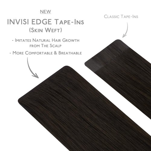 WENNALIFE Invisi Edge Tape in Hair Extensions Human Hair, 16 Inch 50g 20pcs Dark Brown Invisible Luxury Remy Hair Extensions Natural Seamless Injected Tape Ins Straight Extensiones De Cabello Humano