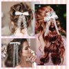 Nogeqi 6pcs White Lace Hair Bow for Women Girls, Tulle Bow Clips for Women, Ribbon Bows for Hair with Long Tail Ribbon, Cute Metal Bow Hair Clip White Hair Accessories