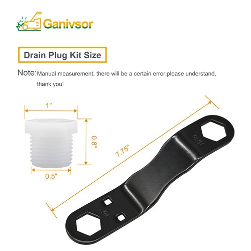 Ganivsor RV Water Heater Drain Plug & Wrench Kit, for RV Camper Water Heater Drain Plugs- Suitable for 7/8" &15/16" Drain Plugs with 4PK 1/2" NPT Replacement Plugs, 1 Roll PTFE Tape and Angled Wrench