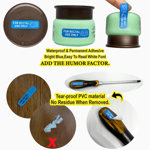 500 for Rectal Use Only Stickers / 1.5" x .433" Blue Stickers with Permanent Adhesive Made with Durable PVC Material Waterproof - White Lettering, Easy to Read