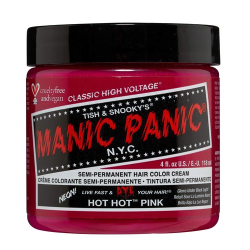 MANIC PANIC Hot Hot Pink Hair Dye - Classic High Voltage - Semi Permanent Cool-toned Medium Neon Pink Hair Color That Glows In Blacklight - Vegan, PPD & Ammonia Free (4oz)