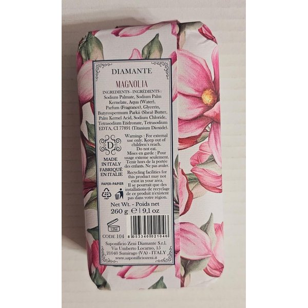 Saponificio Bar Soap Diamanté Magnolia Triple Milled Vegetable Soap 9.1 Oz Made in Italy
