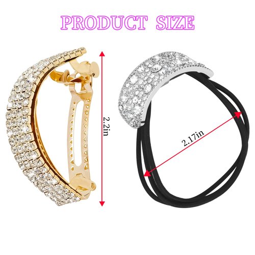 YISSION 4Pcs Sparkly Rhinestone Hair Ties Crystal Hair Barrettes Ponytail Holder Glitter Elastics Scrunchies Fancy Hair Clips for Thin Thick Hair Rhinestone Hair Accessories for Women Girls