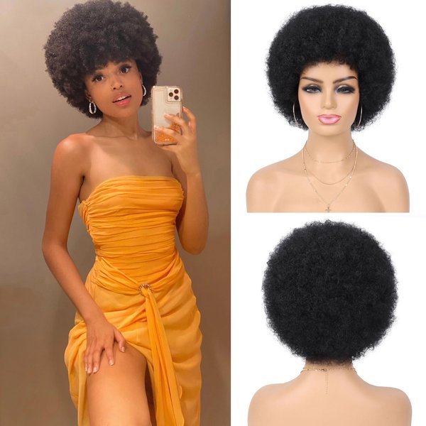 G&T Wig 70s Afro Wigs for Black Women, Afro Puff Wigs Bouncy and Soft Natural Looking Full Wigs for Daily Party Cosplay Costume(1B)