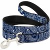 Dog Leash Bandana Skulls Royal White 4 Feet Long 0.5 Inch Wide