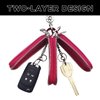Car Key Fob Case, Double Zipper Genuine Leather Protection Key, Universal Premium Car Key Fob Case, Metal Hook and Keyring with Transparent Window for Men Women (Rose red)