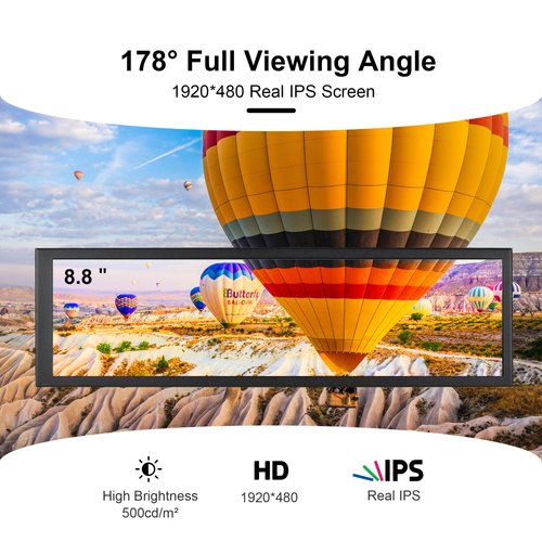 wisecoco 8.8 Inch Computer Secondary Screen CPU Temperature Monitor with Casing FHD IPS 1920x480 LCD Display for Computer Case Temperature Windows Aida64 CPU GPU Monitor