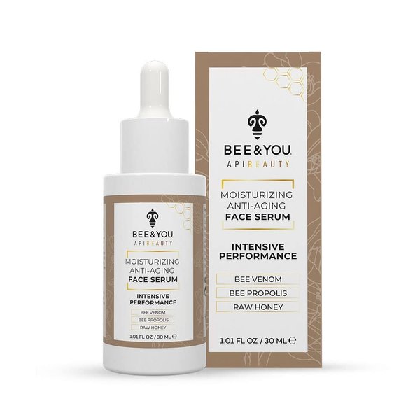 BEE and YOU Anti Aging, Anti Wrinkle Face Cream Serum, Dark Spot Remover, Moisturizer, Pore Minimizer Skin Care, Bee Propolis Extract, Raw Honey, Bee Venom and Hyaluronic Acid, 1.0 fl. Oz