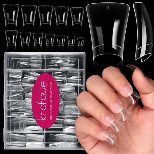 Clear Nail Tips krofaue Duck Nail Tips 240pcs Gel x Duck Nails Curved Nail Tips 12 Sizes Crystal Duck Feet Style Nail Tips Half Cover False Nails Wide French Nails with Box Extra Nail for Nail Salon