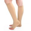 Runee Open Toe Compression Sock 20-30 mmHg Knee High Calf Support (L/XL, Beige)