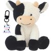 FCLEIH Cow Stuffed Animals, 9" Soft Cuddly Sit Cow and Cow Keychain, Cow Plush Animal Toy Great Gift for Kids (Black)