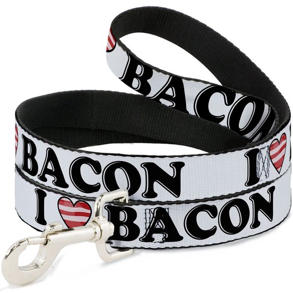 Dog Leash I Heart Bacon White Black Bacon 6 Feet Long 1.0 Inch Wide