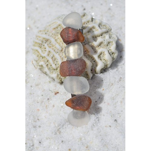 Genuine Brown and Frosted Sea Glass French Barrette Hair Clip