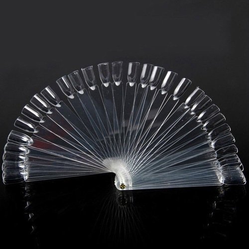 yueton 2 Set Total 100 Tips Transparent Fan-shaped Nail Art Tips Display Polish Board Display Practice Sticks Tool with Metal Screw Split Ring Holder
