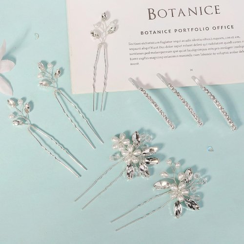Yandino 8 Pieces Hair Accessories for Women Pearl Crystal Bridal Hair Pins Rhinestone Flower Wedding Hairpiece Vintage Party Hair Jewelry for Bride Bridesmaids Girls