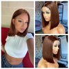 aibasi Bob Wigs Human Hair Chocolate Brown 13×4 Lace Front Human Hair Wigs For Women Lightly Bleached Knot 180% Density 100% Human Hair (10 inch, Chocolate Brown)