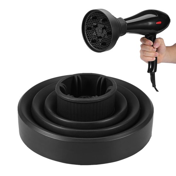 Hair Blower Diffuser, Universal for Blow Dryers Foldable Folding Hairdryer Cover Styling Hairdressing Tool for Fine Thick Curly Frizzy and Wavy Hair, Dry and Gain Volume Without Frizz By Filfeel (Blac