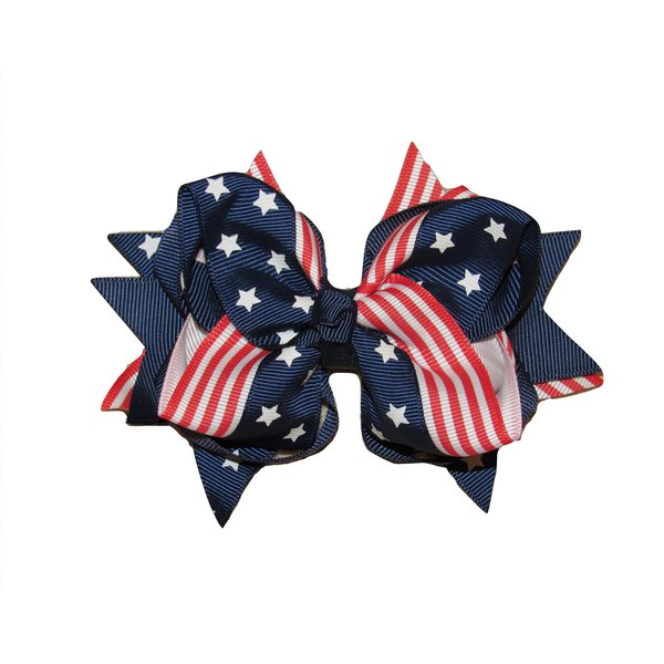 New "Stars & Stripes" 4th of July Hairbow Alligator Clip Girls 5 Inch Hair Bow Boutique Fireworks USA Patriotic Memorial Day Veteran's Day Grosgrain Ribbon