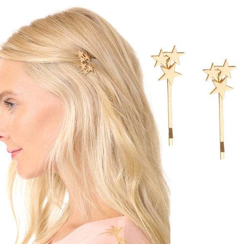 Yalice Star Hair Barrette Simple Bobby Pins Hair Clips Metal Hair Accessories for Women 2Pcs (Gold)