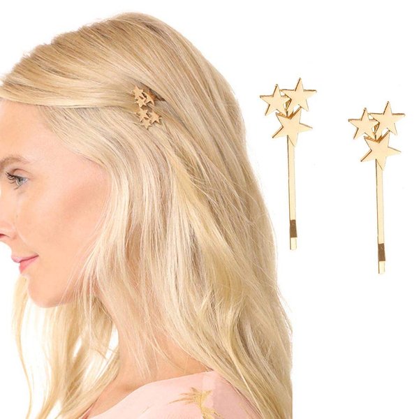 Yalice Star Hair Barrette Simple Bobby Pins Hair Clips Metal Hair Accessories for Women 2Pcs (Gold)